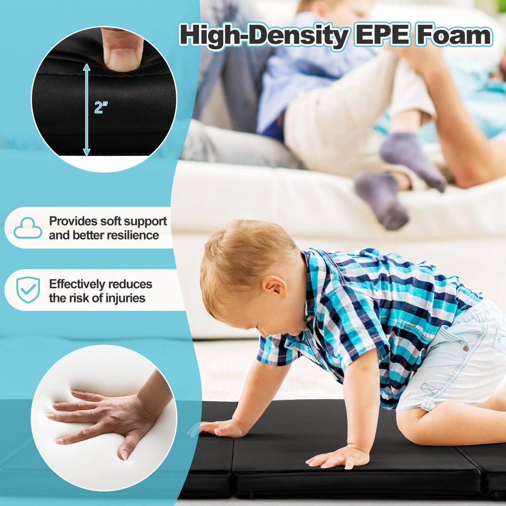 Folding Gymnastics Mat with Carry Handles and Sweatproof Detachable PU Leather Cover