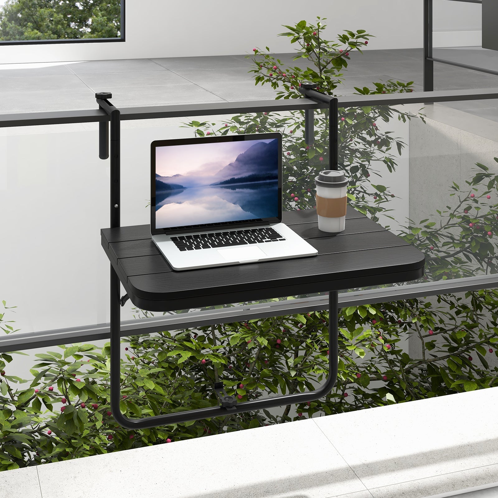 Folding Hanging Table with 3-Level Adjustable Height for Patio Balcony