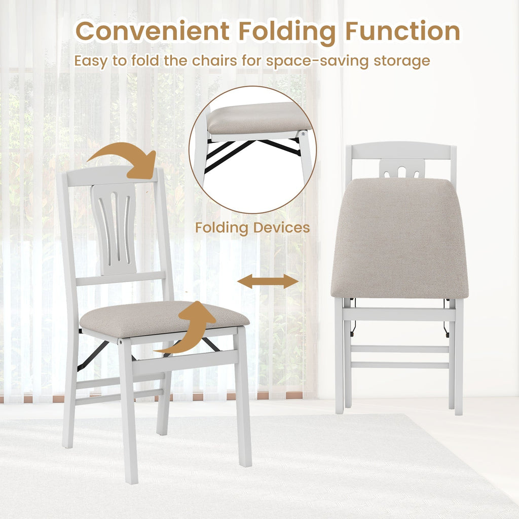 Folding Kitchen Chairs Set of 2 Upholstered Dining Chairs with Comfy Padded Seats-White