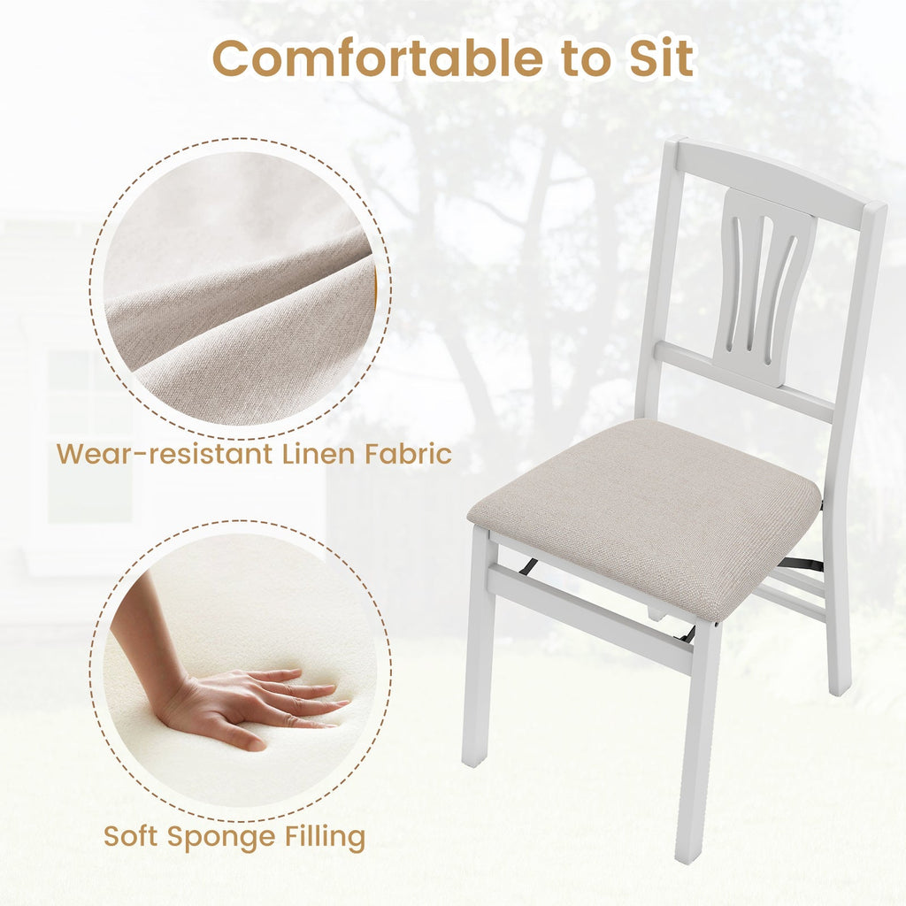 Folding Kitchen Chairs Set of 2 Upholstered Dining Chairs with Comfy Padded Seats-White
