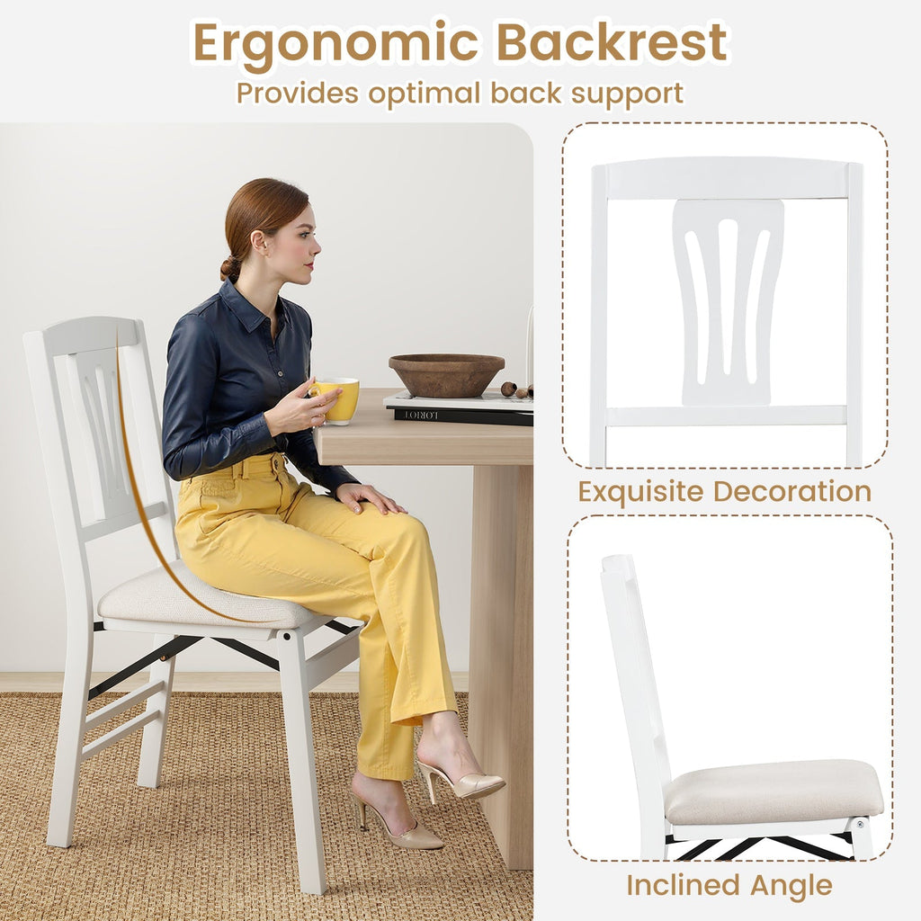 Folding Kitchen Chairs Set of 2 Upholstered Dining Chairs with Comfy Padded Seats-White