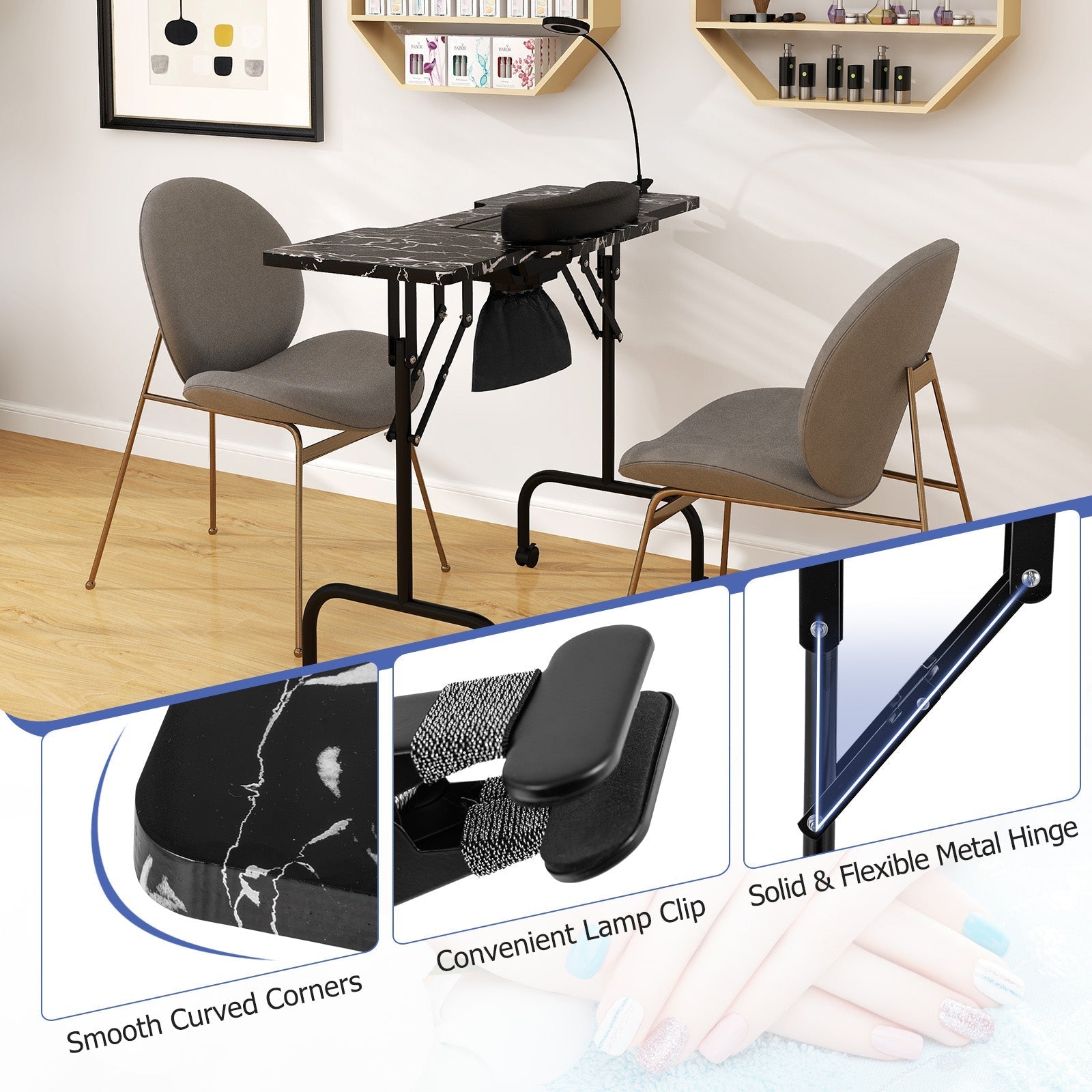 Folding Manicure Nail Table with Electric Dust Collector