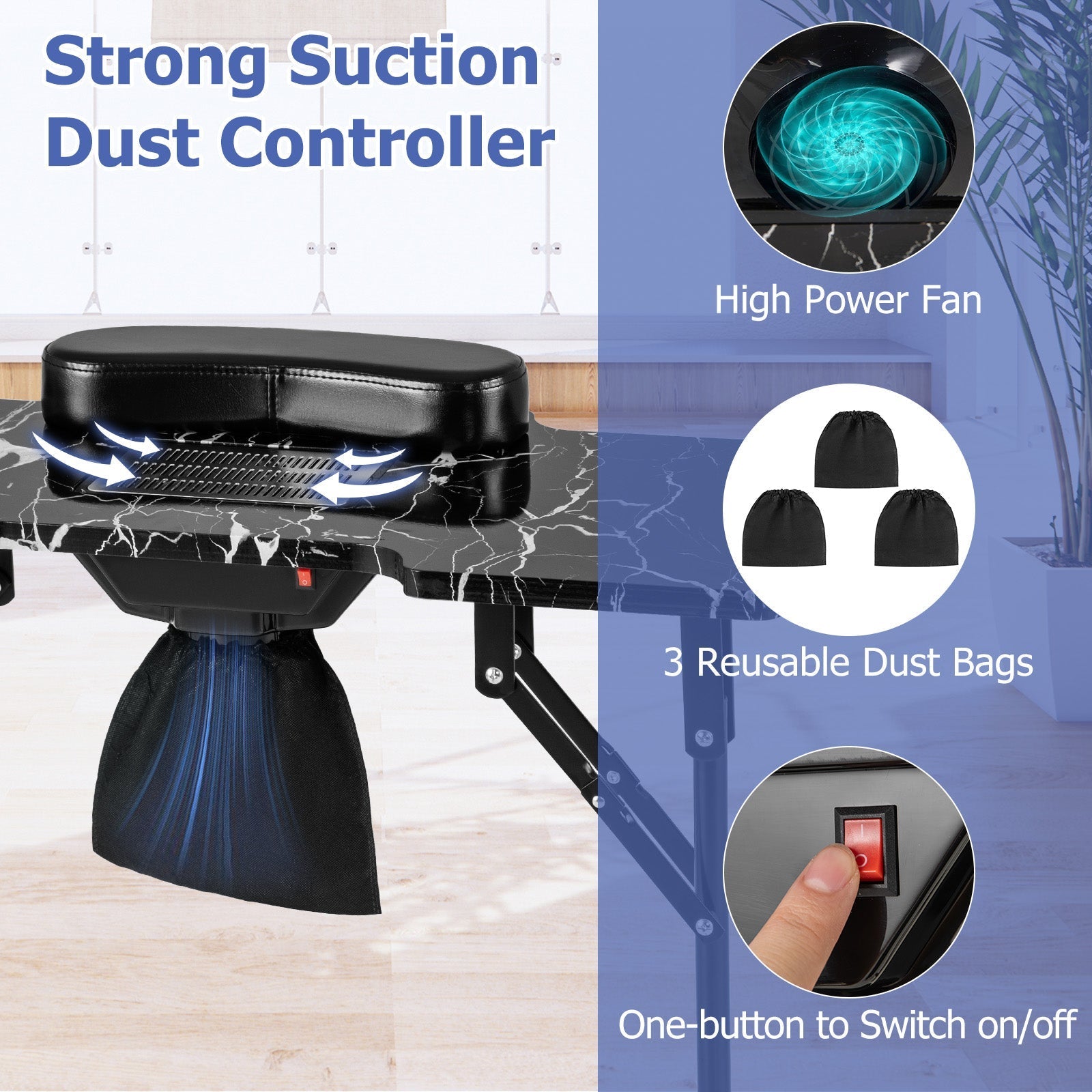 Folding Manicure Nail Table with Electric Dust Collector
