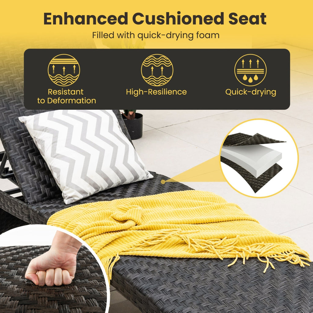 Folding Rattan Chaise Lounge Set of 2 with Adjustable Backrest