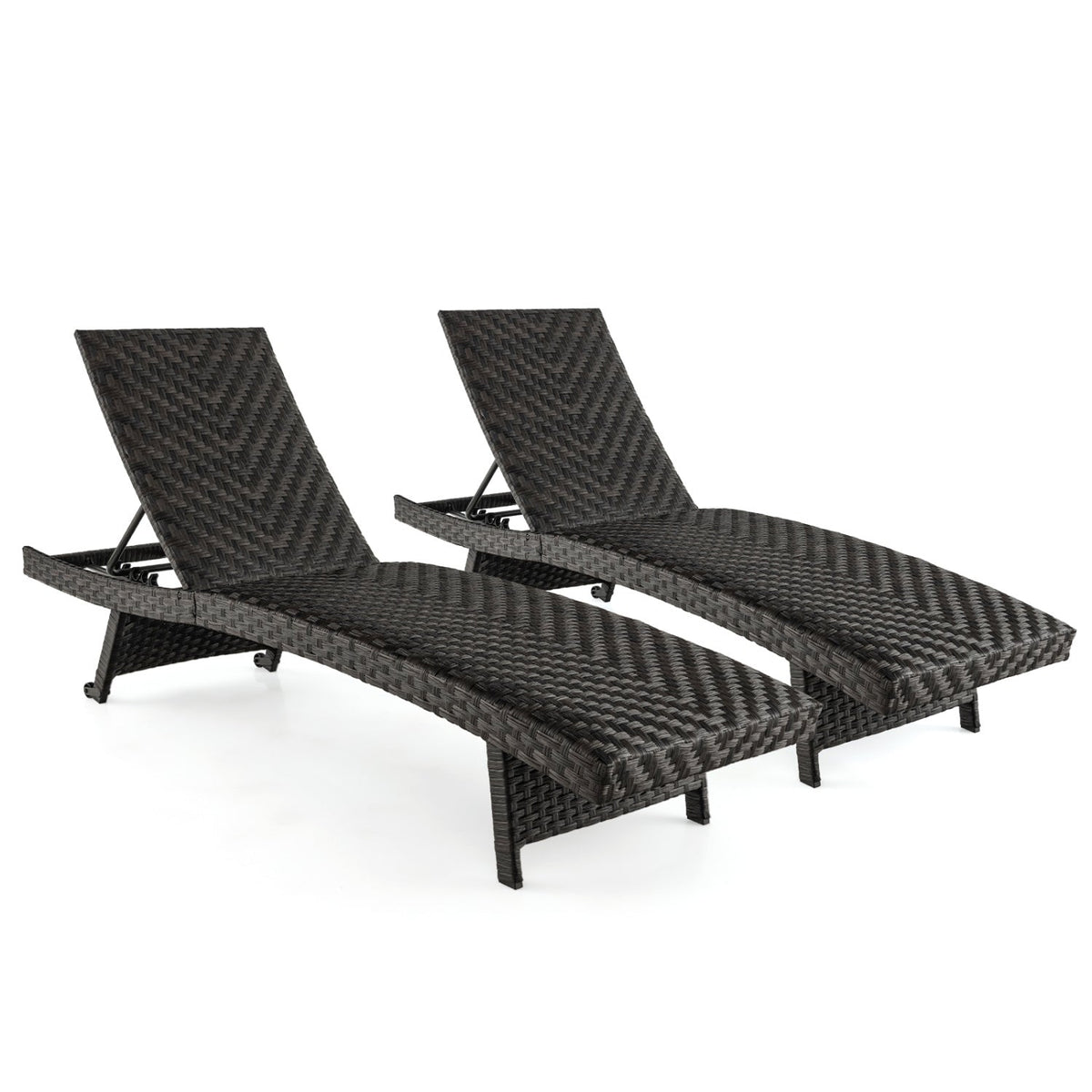 Folding Rattan Chaise Lounge Set of 2 with Adjustable Backrest