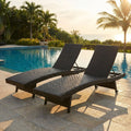 Folding Rattan Chaise Lounge Set of 2 with Adjustable Backrest