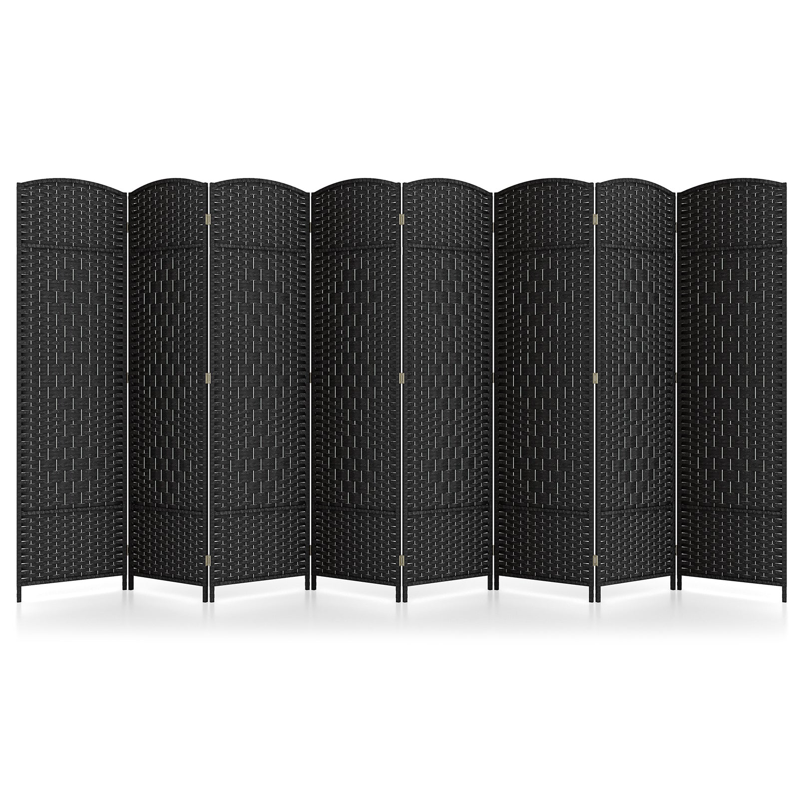 8-Panel Folding Room Divider with Hand-Woven Texture and Solid Wood Frame