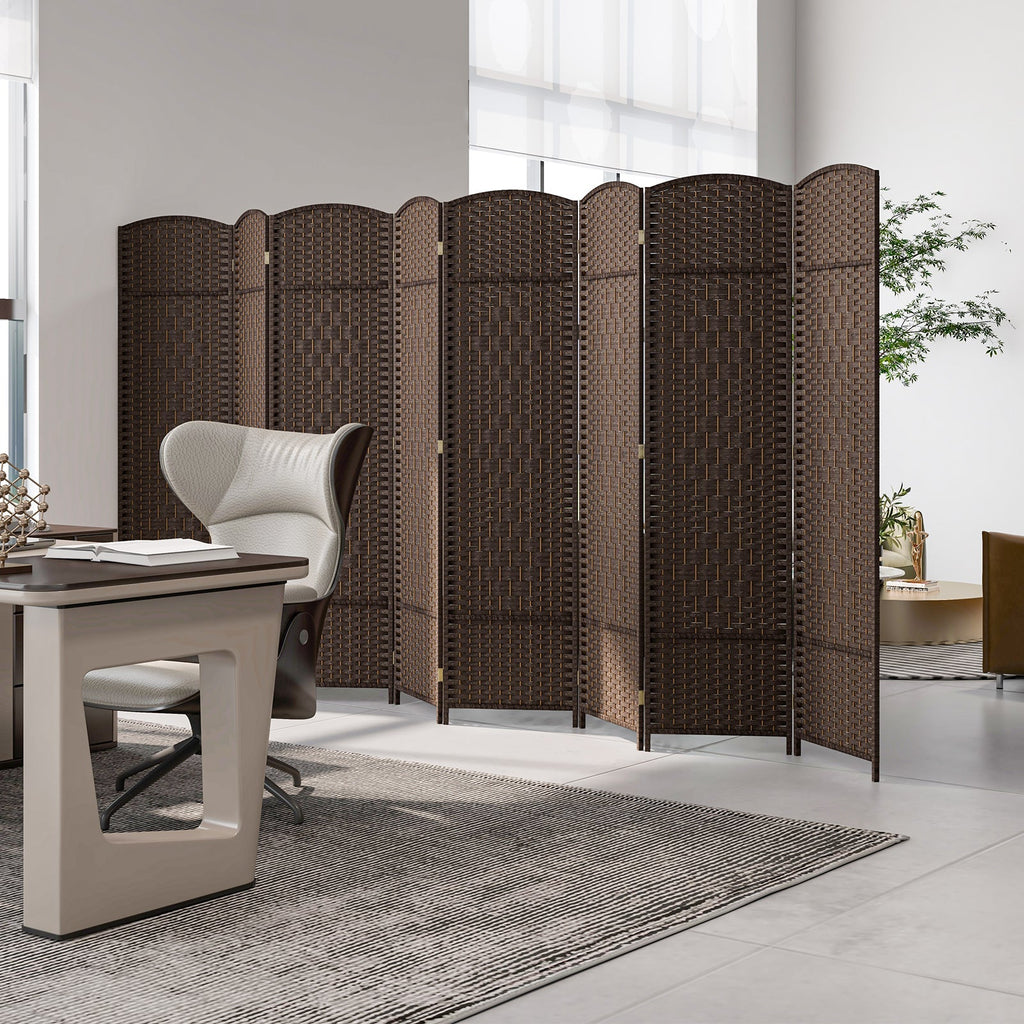 8-Panel Folding Room Divider with Hand-Woven Texture and Solid Wood Frame