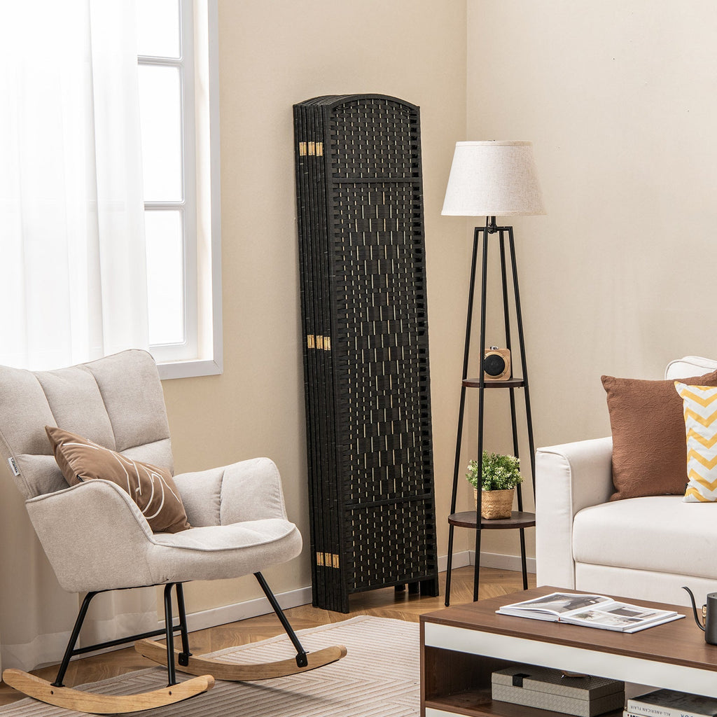 8-Panel Folding Room Divider with Hand-Woven Texture and Solid Wood Frame