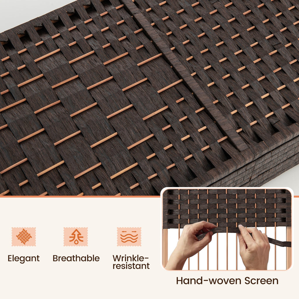 8-Panel Folding Room Divider with Hand-Woven Texture and Solid Wood Frame