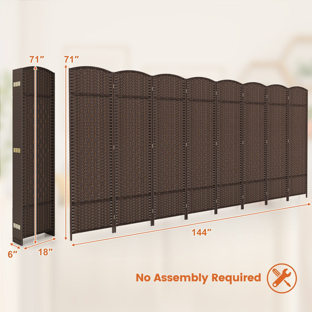 8-Panel Folding Room Divider with Hand-Woven Texture and Solid Wood Frame
