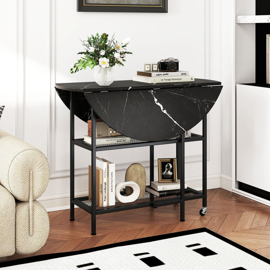 Folding Round Dining Table with Lockable Wheels