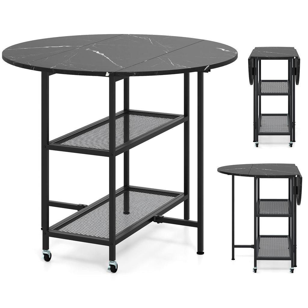 Folding Round Dining Table with Lockable Wheels