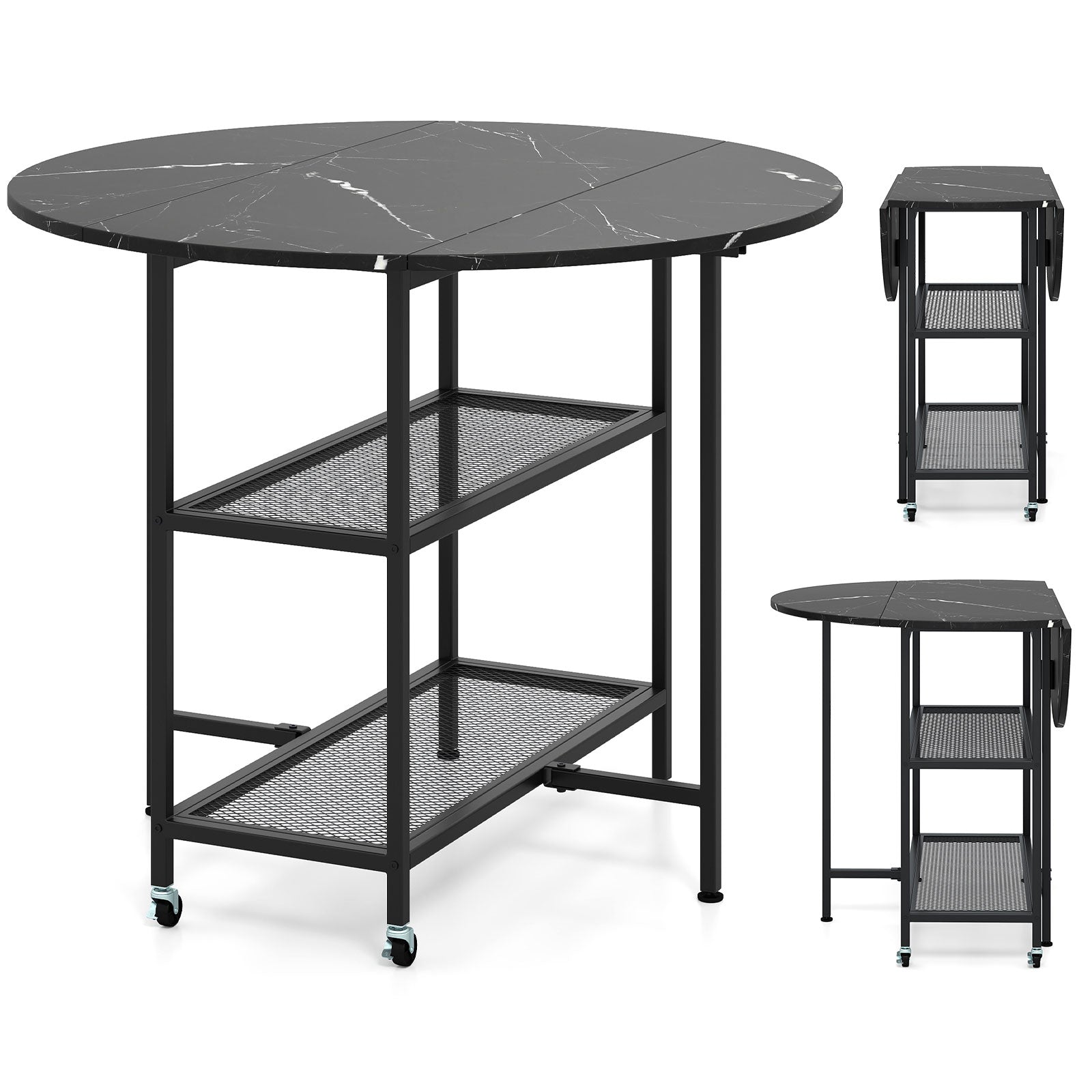 Folding Round Dining Table with Lockable Wheels