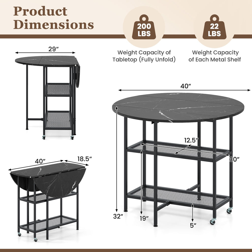 Folding Round Dining Table with Lockable Wheels
