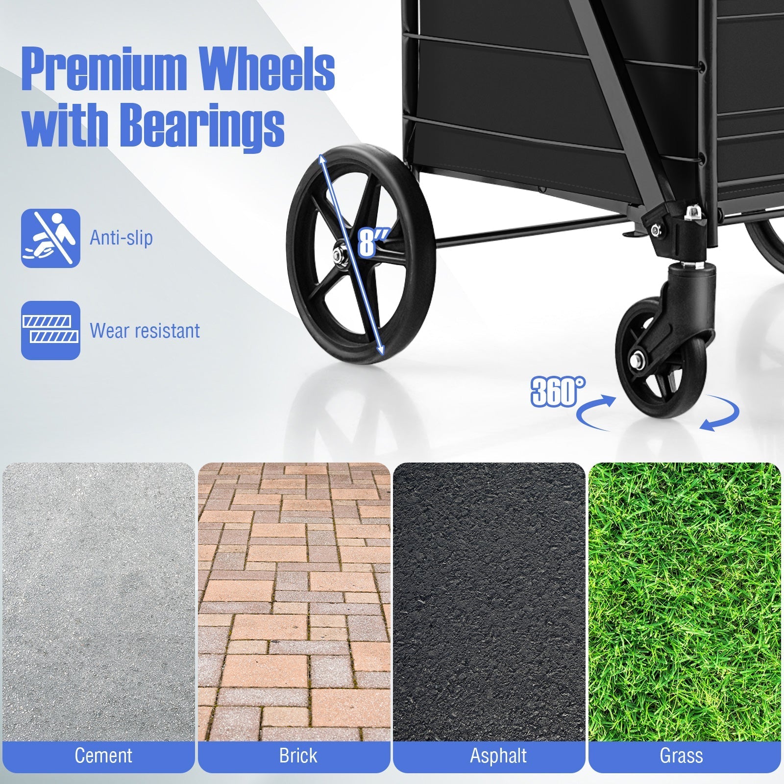 Folding Shopping Cart with Waterproof Liner Wheels and Basket