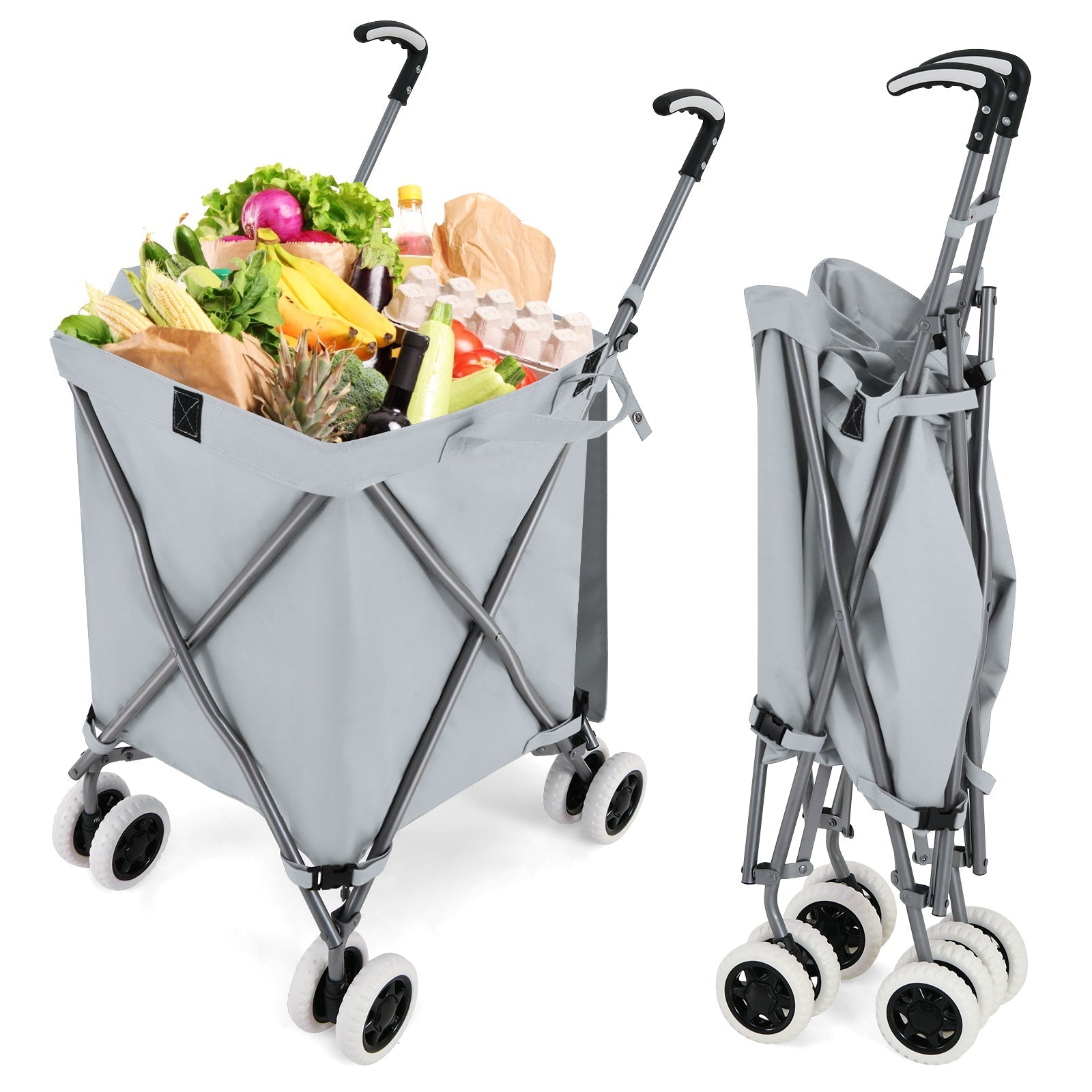 Folding Shopping Utility Cart with Water-Resistant Removable Canvas Bag
