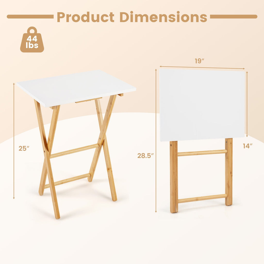 Folding TV Tray Tables Set of 2 for Small Spaces Bedroom and Living Room-White