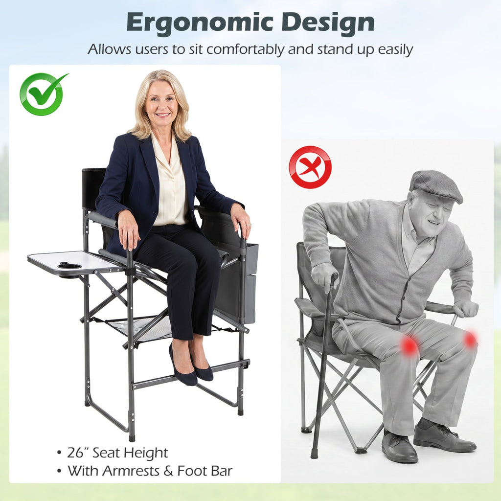 Tall Director Chair 26" Seat Height with Side Table