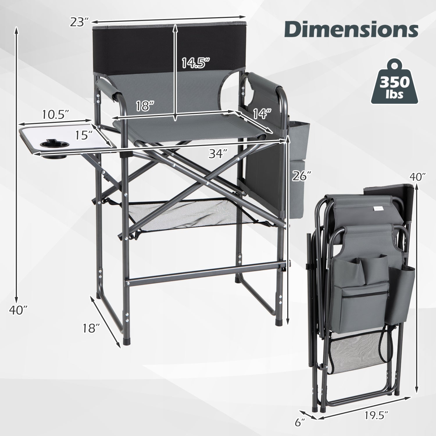 Tall Director Chair 26" Seat Height with Side Table