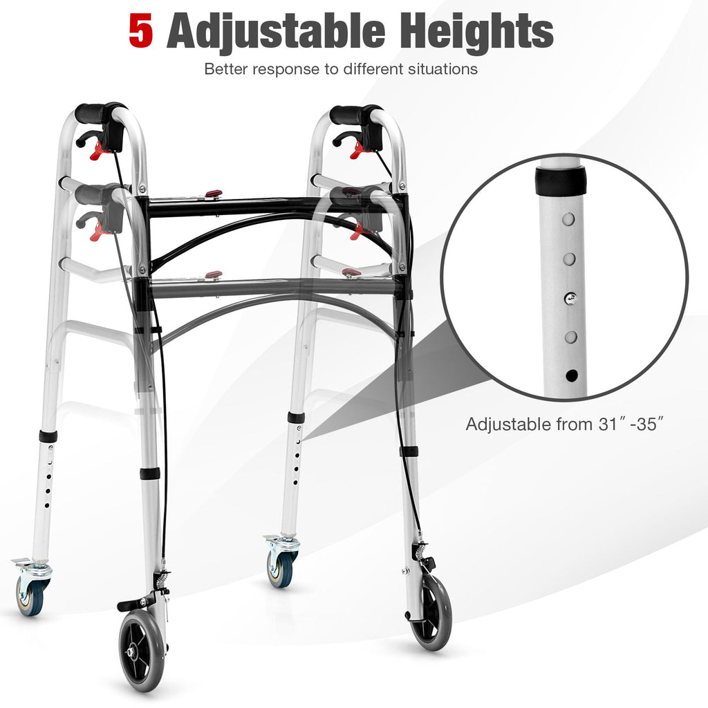Adjustable Aluminum Walker with Wheels and Brakes
