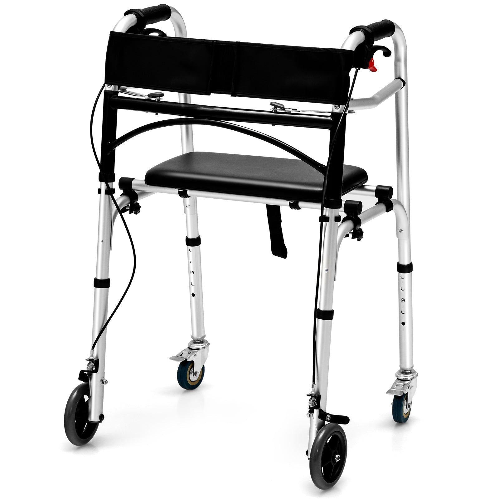 Adjustable Aluminum Walker with Wheels and Brakes