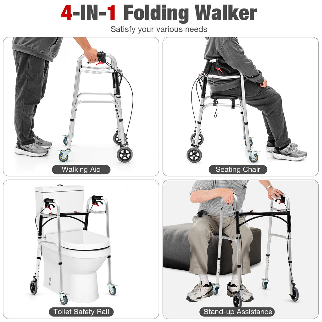 Adjustable Aluminum Walker with Wheels and Brakes