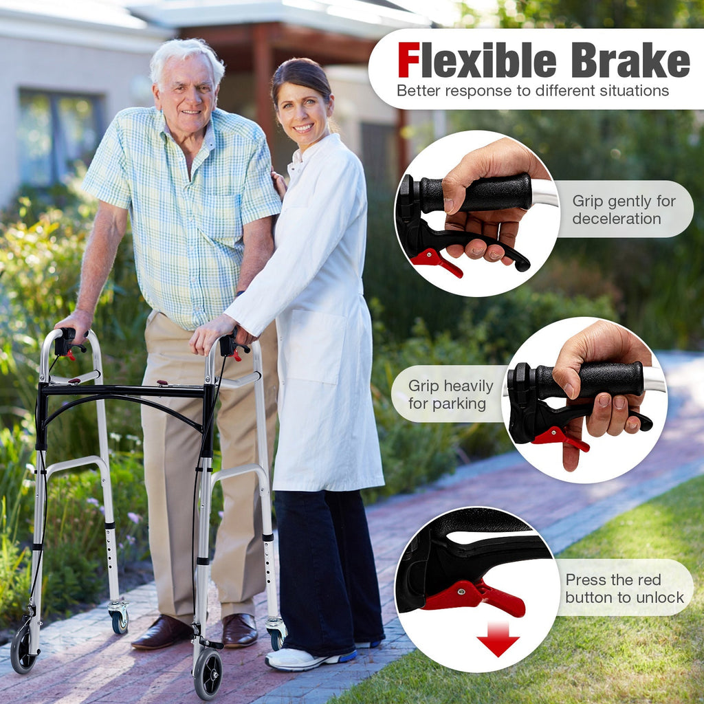 Adjustable Aluminum Walker with Wheels and Brakes