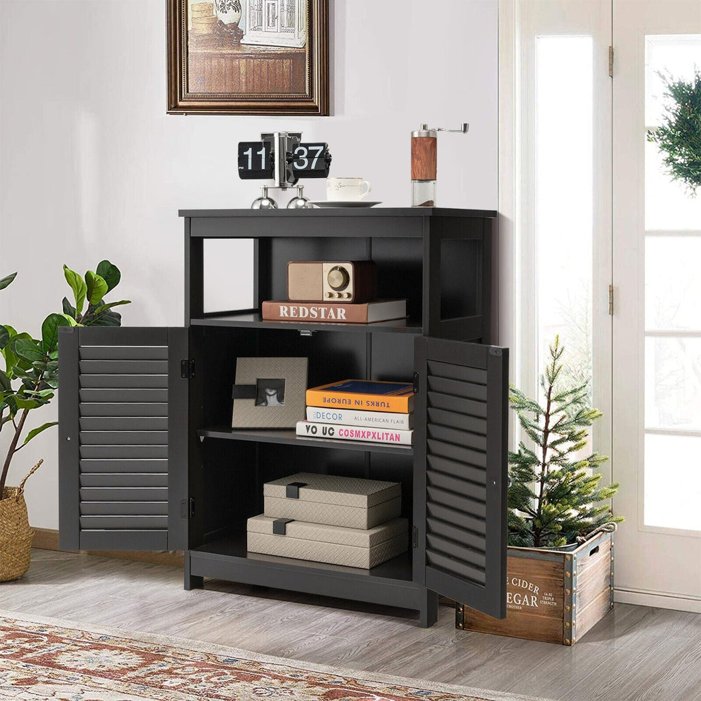 Wood Freestanding Bathroom Storage Cabinet with Double Shutter Door