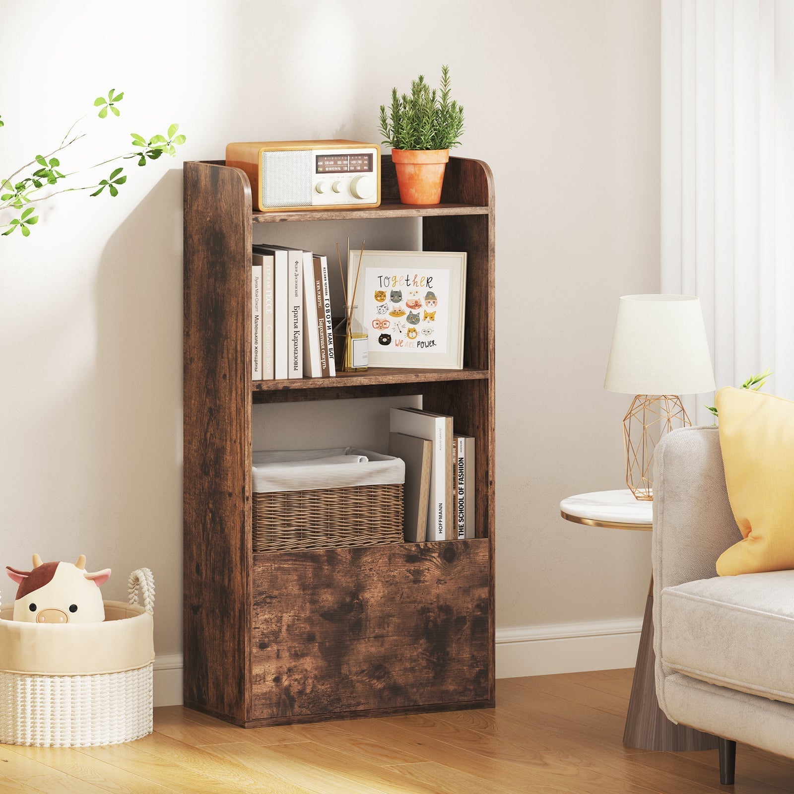 Freestanding Bookshelf with 3-Tier Open Shelf