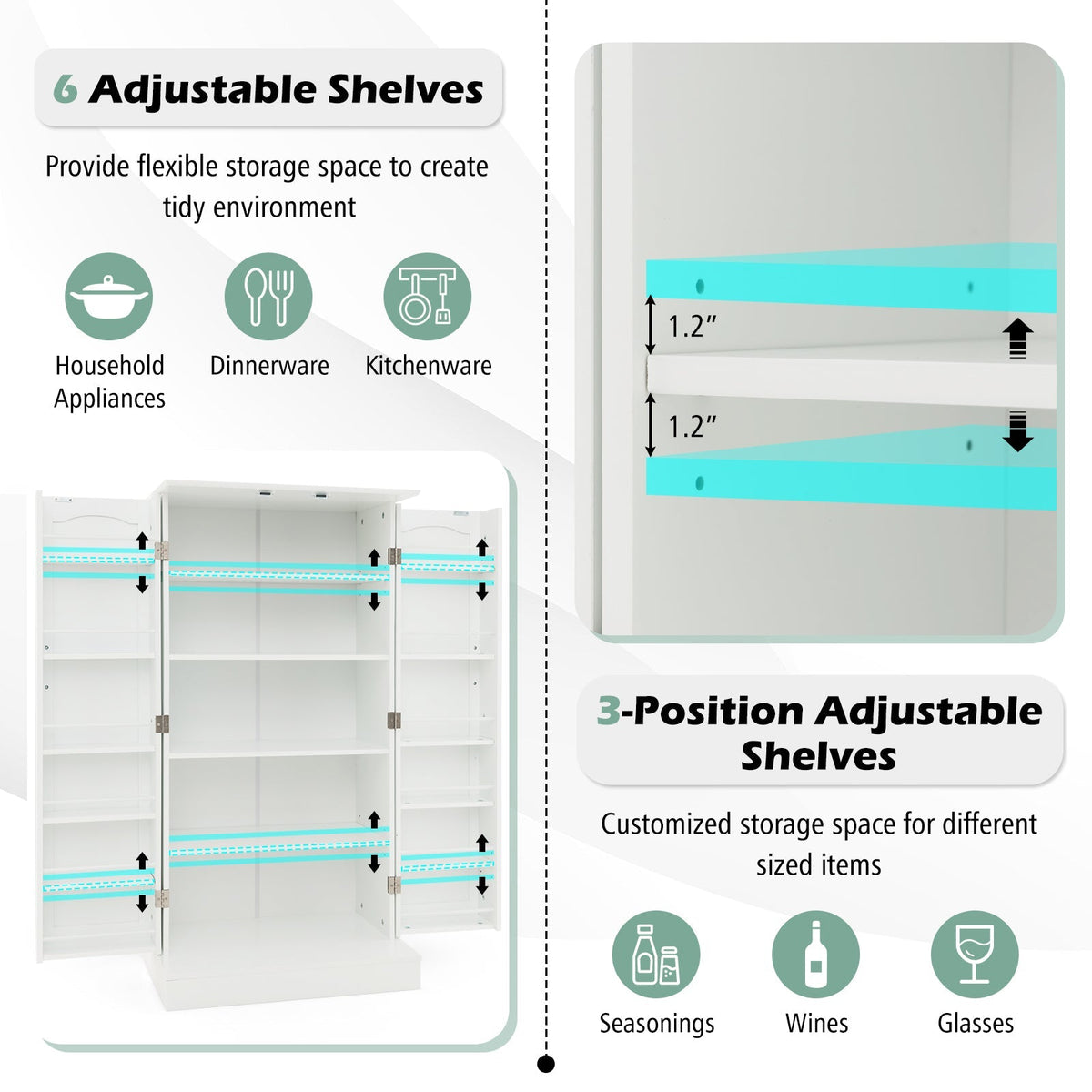 Freestanding Buffet Cupboards Sideboard with 2 Doors and Anti-Tipping Devices-White