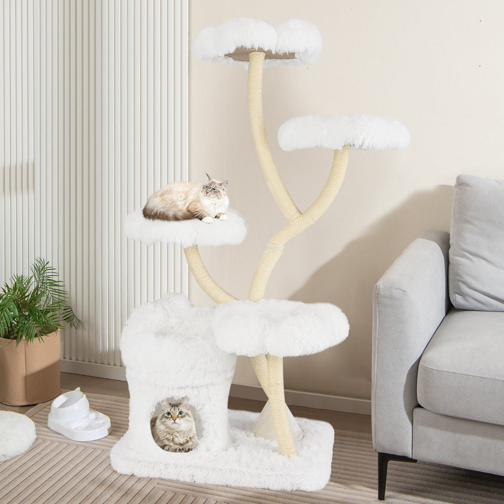 Freestanding Cat Tower with four Flower-shaped Platforms and Sisal Scratching Posts
