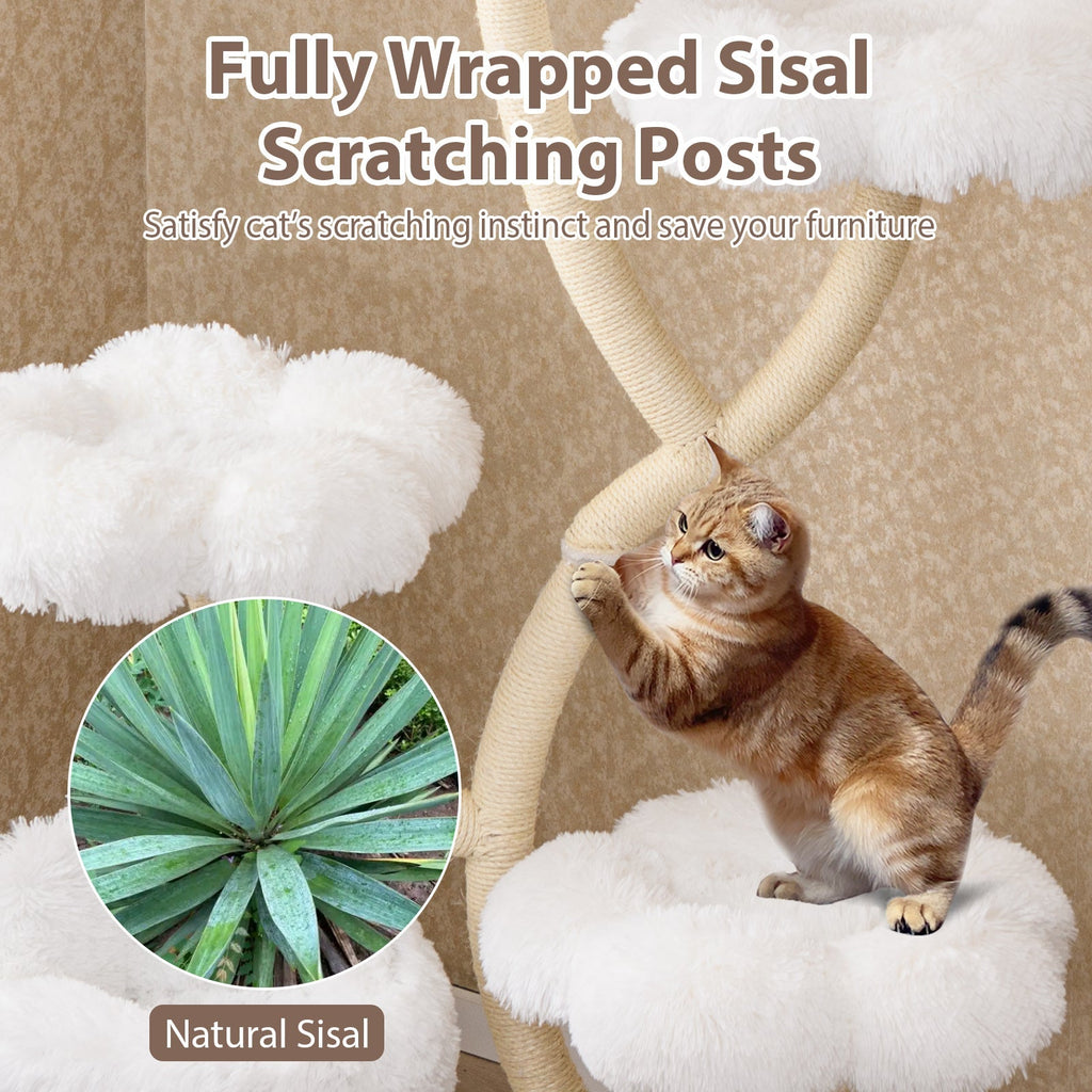Freestanding Cat Tower with four Flower-shaped Platforms and Sisal Scratching Posts