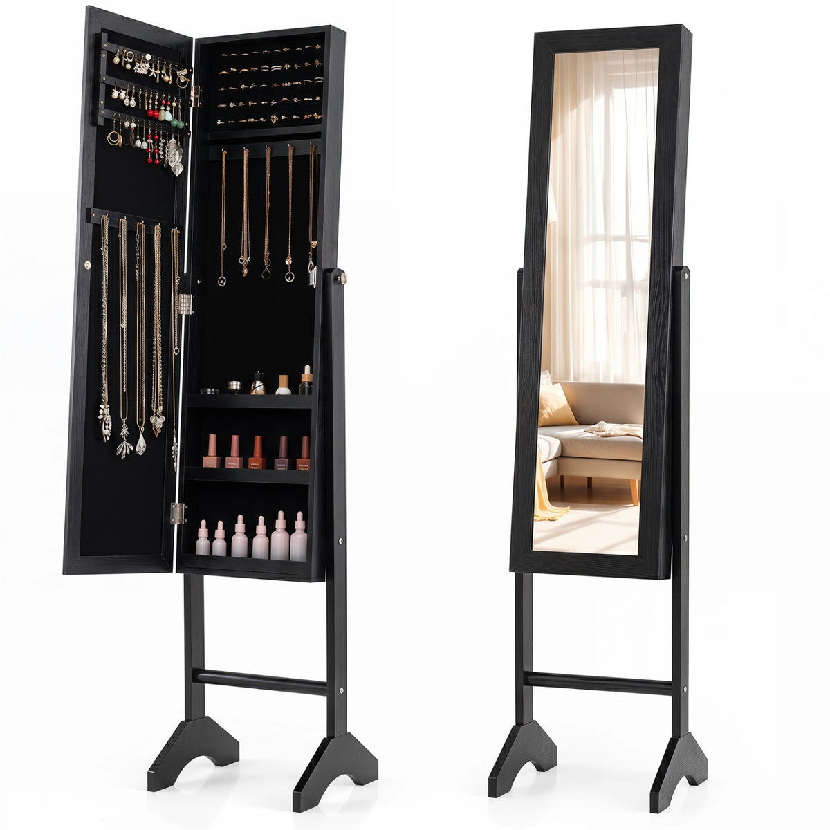 Freestanding Jewelry Armoire with Full Length Mirror