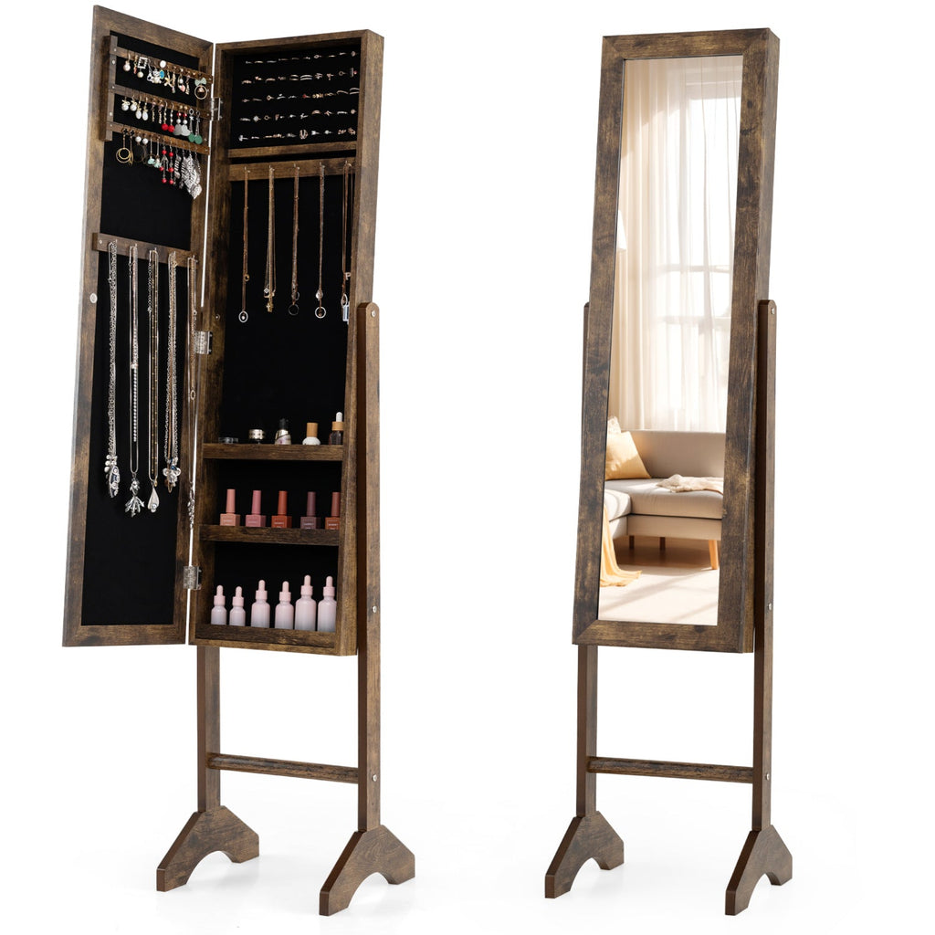 Freestanding Jewelry Armoire with Full Length Mirror