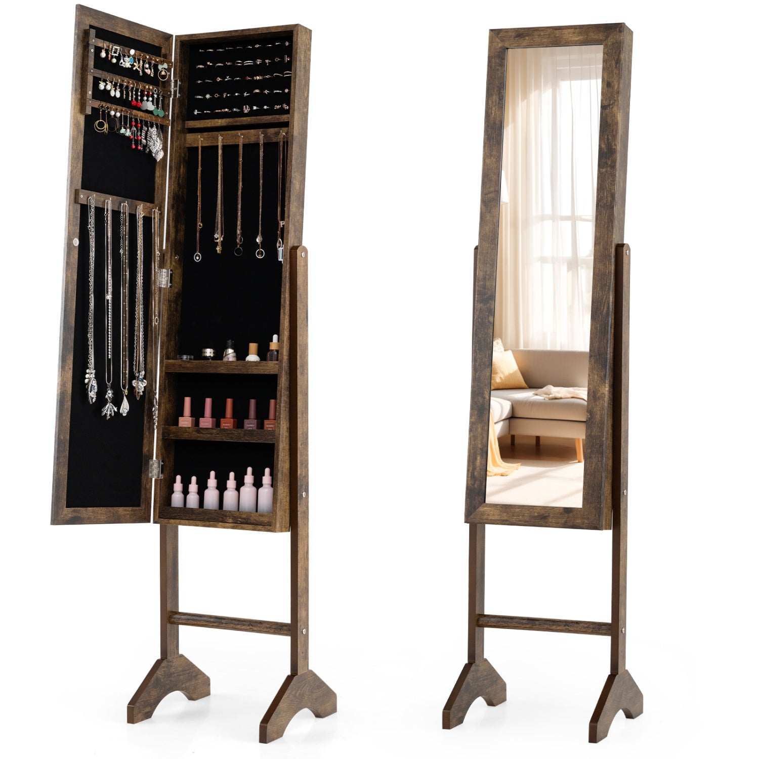 Freestanding Jewelry Armoire with Full Length Mirror