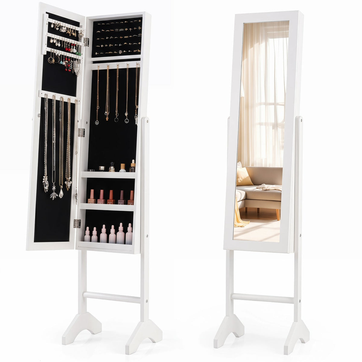 Freestanding Jewelry Armoire with Full Length Mirror