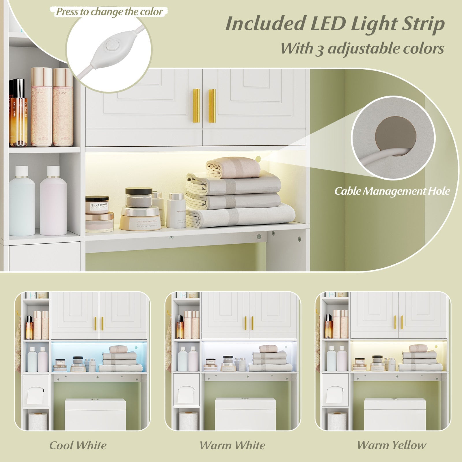 Freestanding Storage Cabinet Above Toilet with 2-Door Cabinet-White