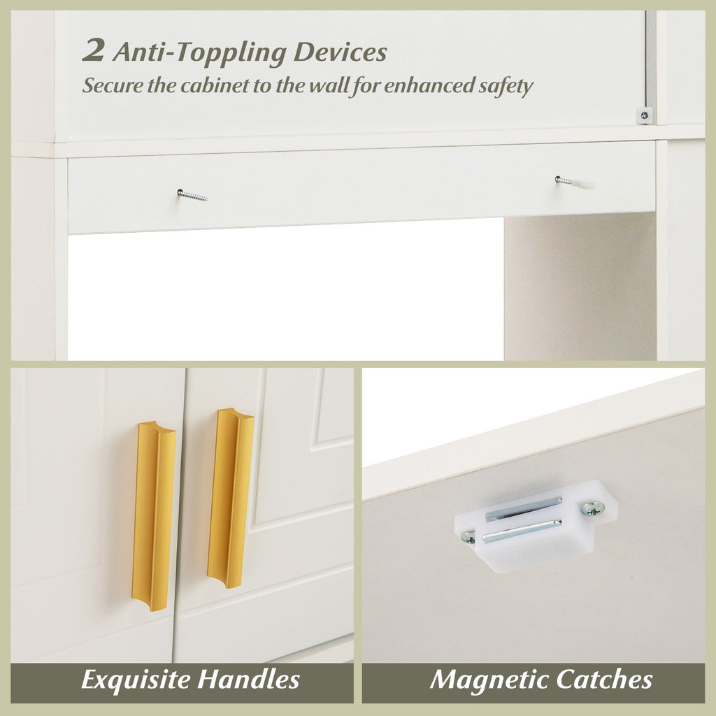 Freestanding Storage Cabinet Above Toilet with 2-Door Cabinet-White