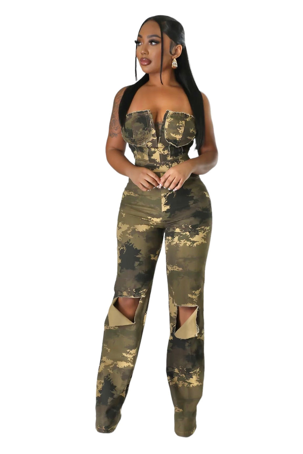 Camouflage Strapless Jumpsuit {Tall Girl Friendly}