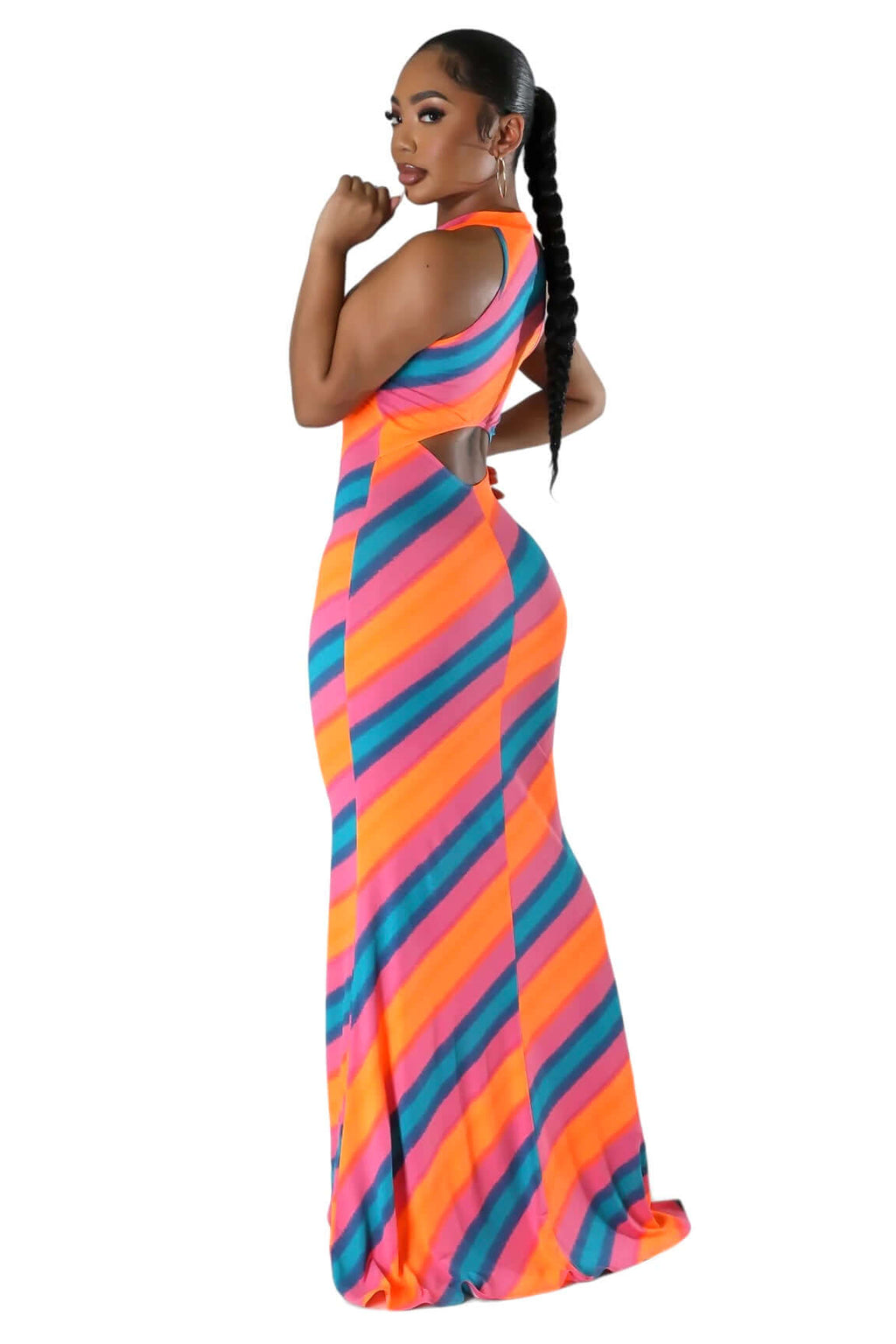 Mock Neck Multicolor Maxi Dress