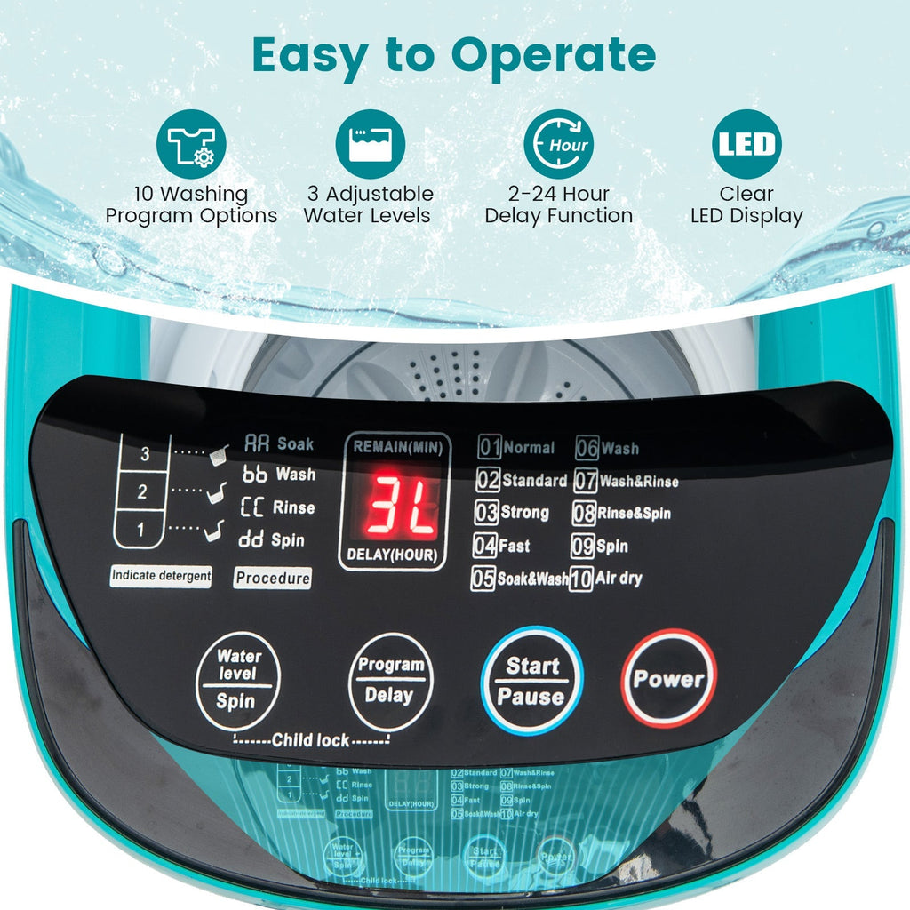 7.7 lbs Full-Automatic Washing Machine with 10 Washing Programs