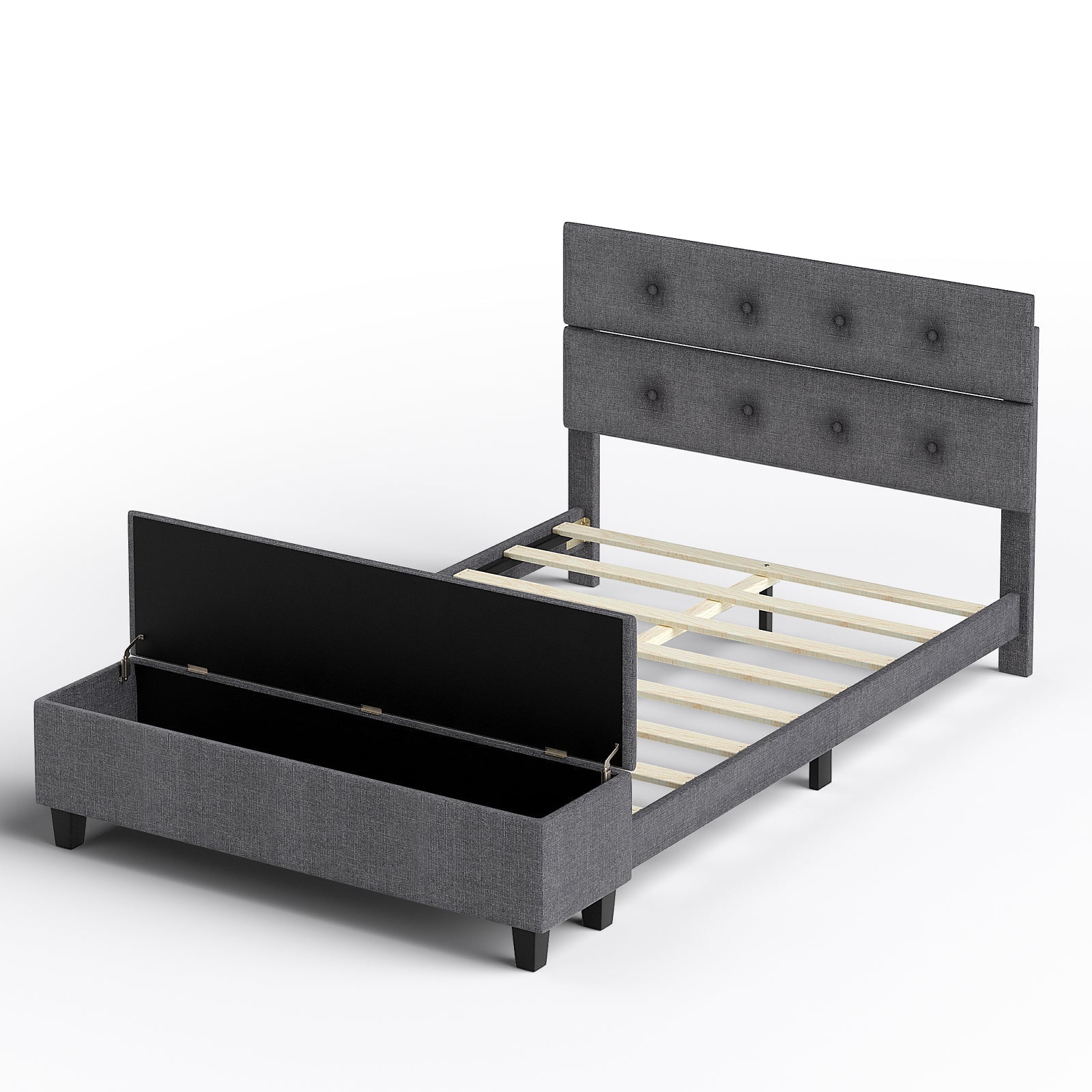 Full/Queen/Twin Upholstered Bed Frame with Ottoman Storage
