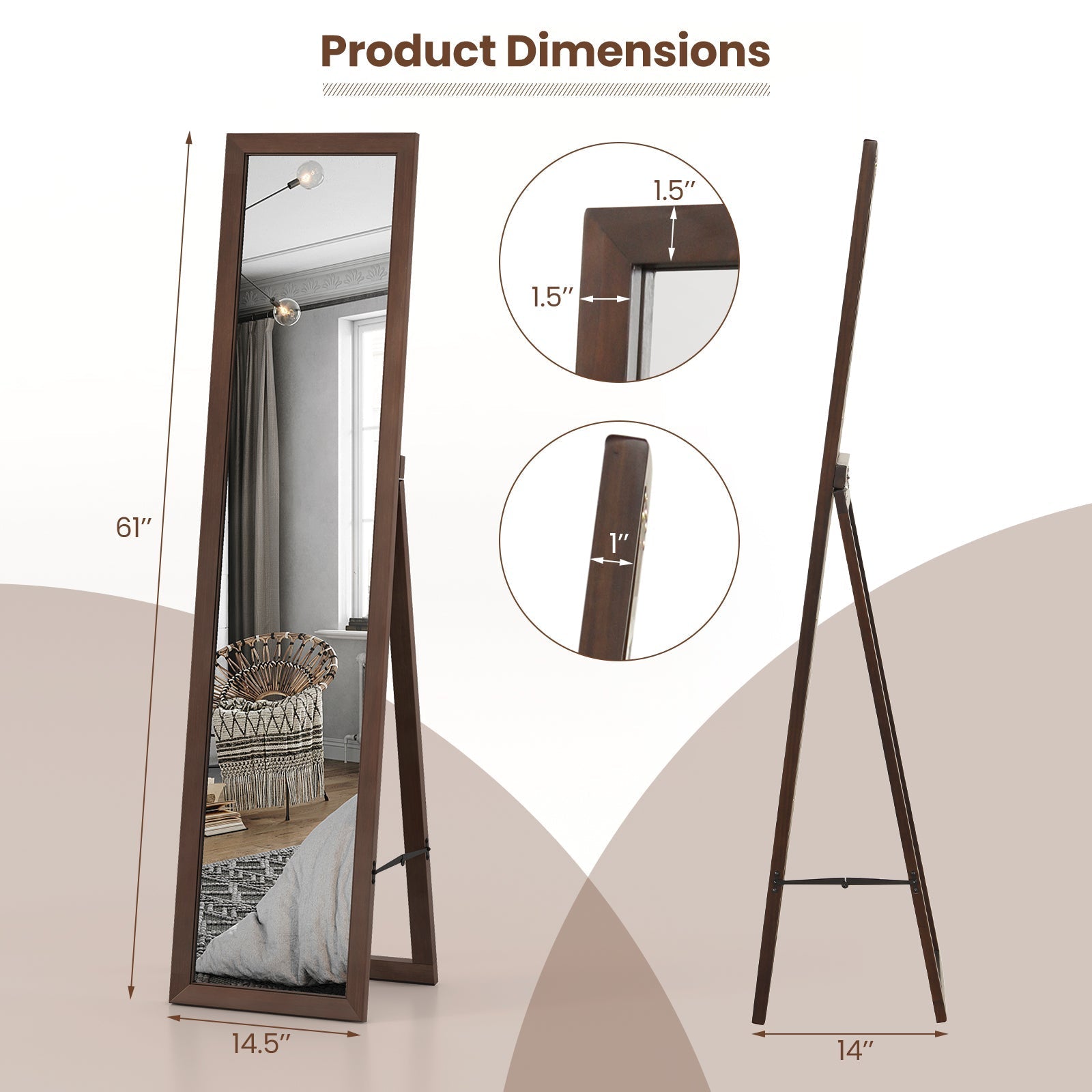 Full Length Mirror with Stand and Solid Wood Frame