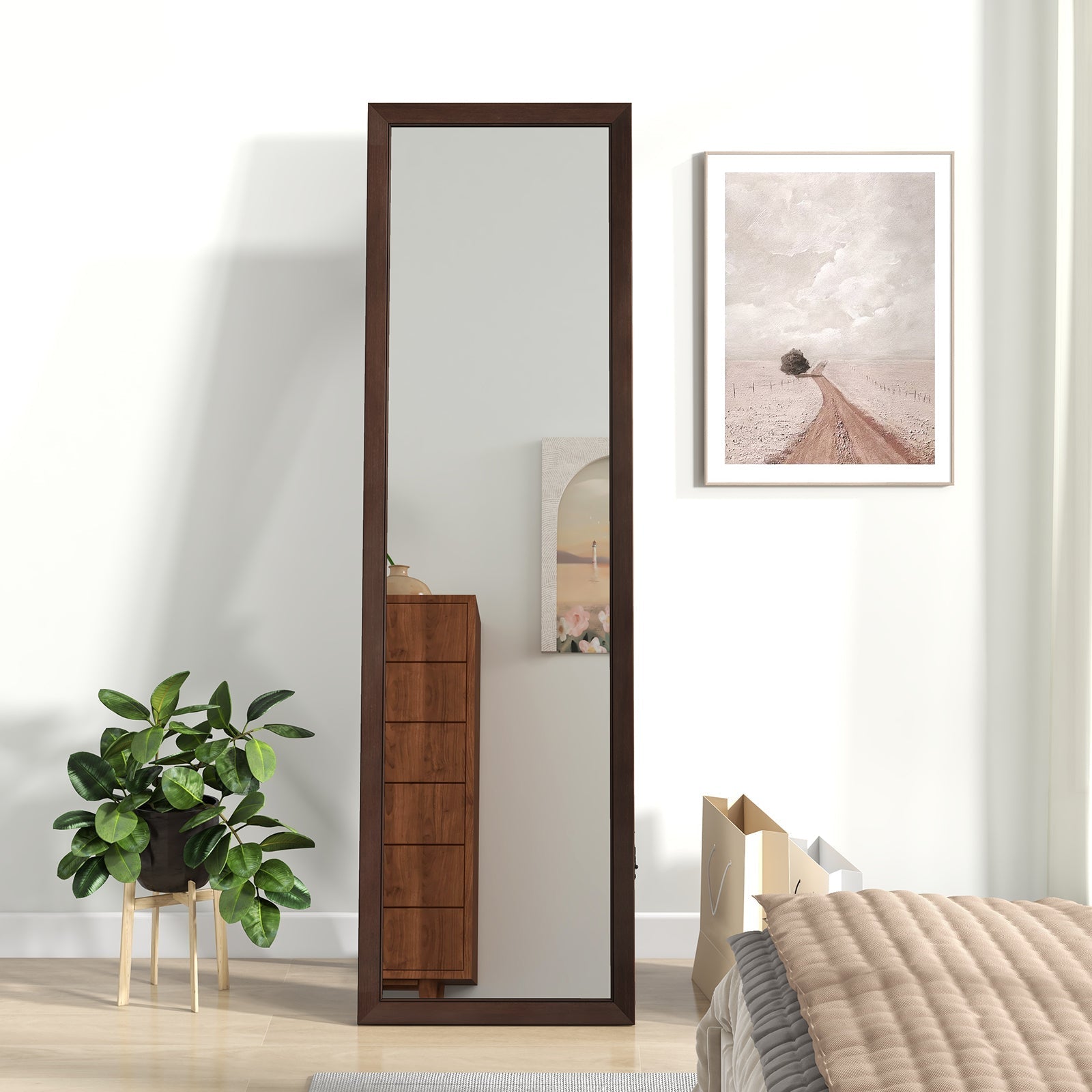 Full Length Mirror with Stand and Solid Wood Frame