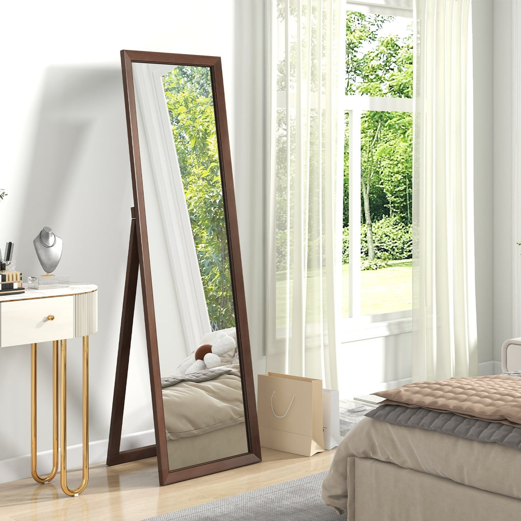 Full Length Mirror with Stand and Solid Wood Frame