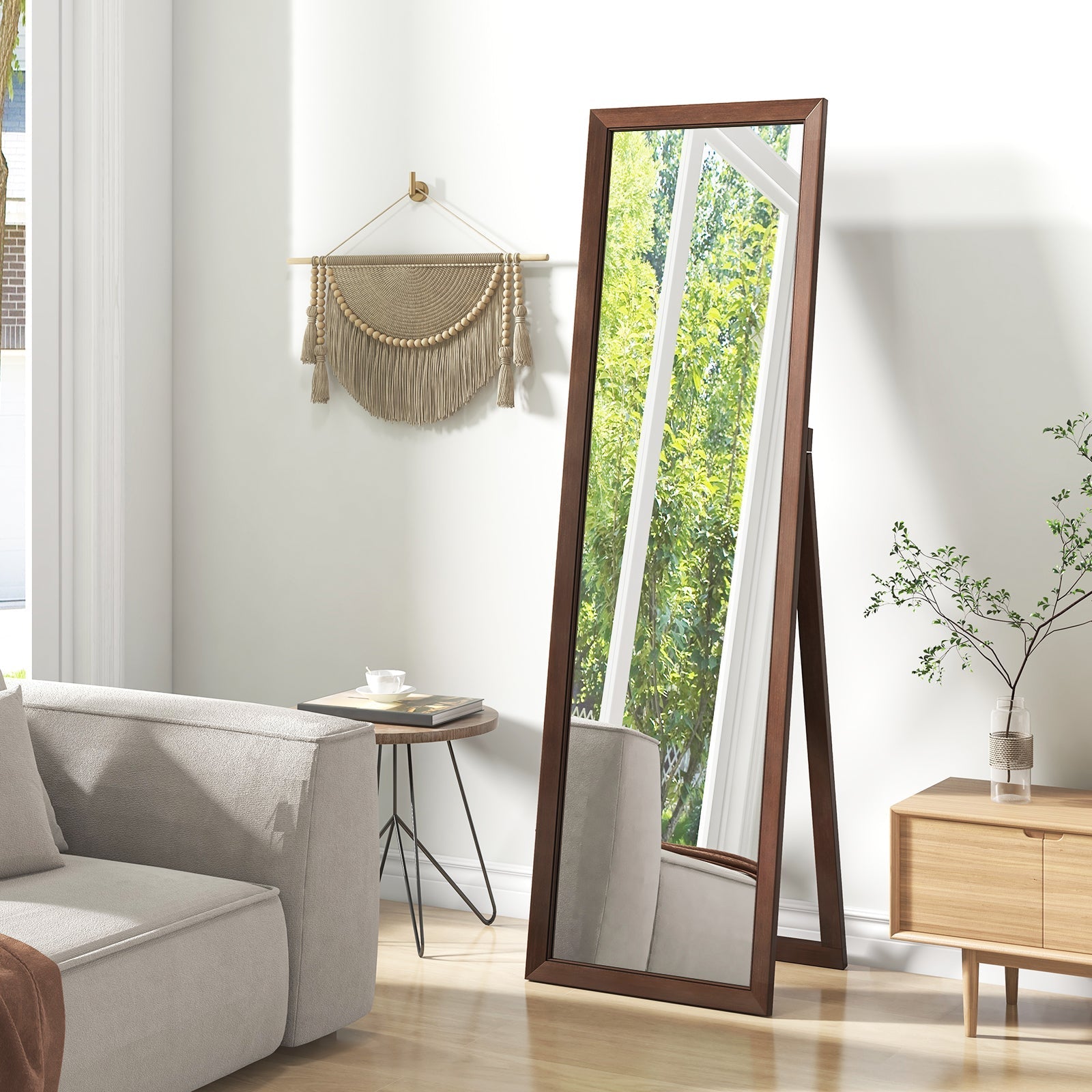 Full Length Mirror with Stand and Solid Wood Frame