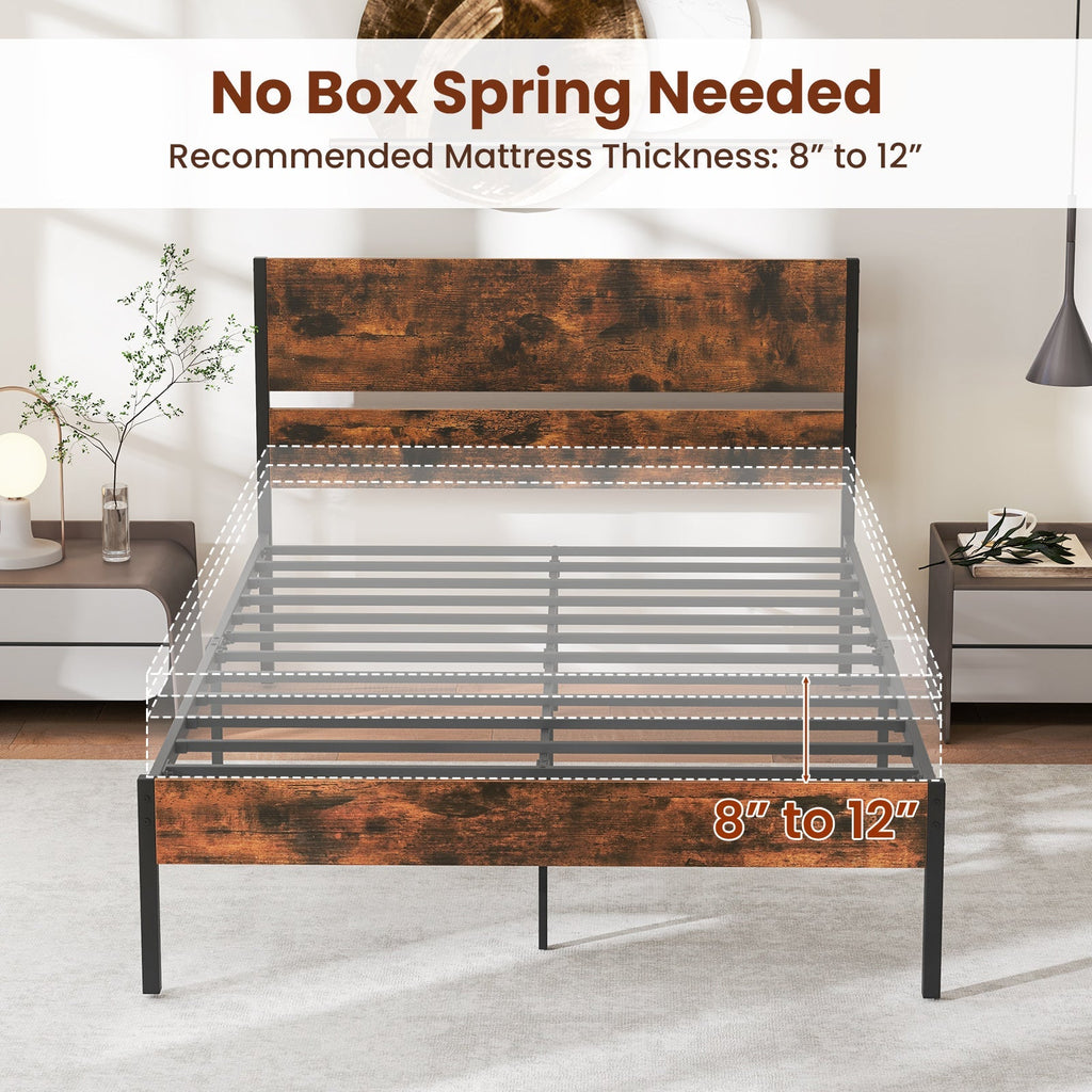 Twin/Full/Queen/King Metal Bed Frame with Wooden Headboard and Footboard-Full Size