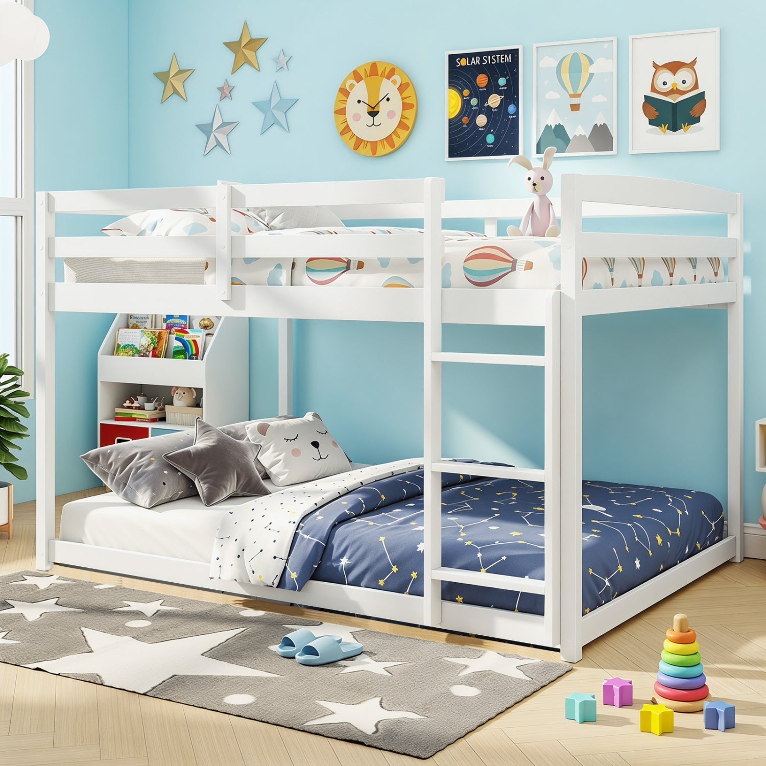 Full Over Full Bunk Bed with Ladder and Safety Guardrails