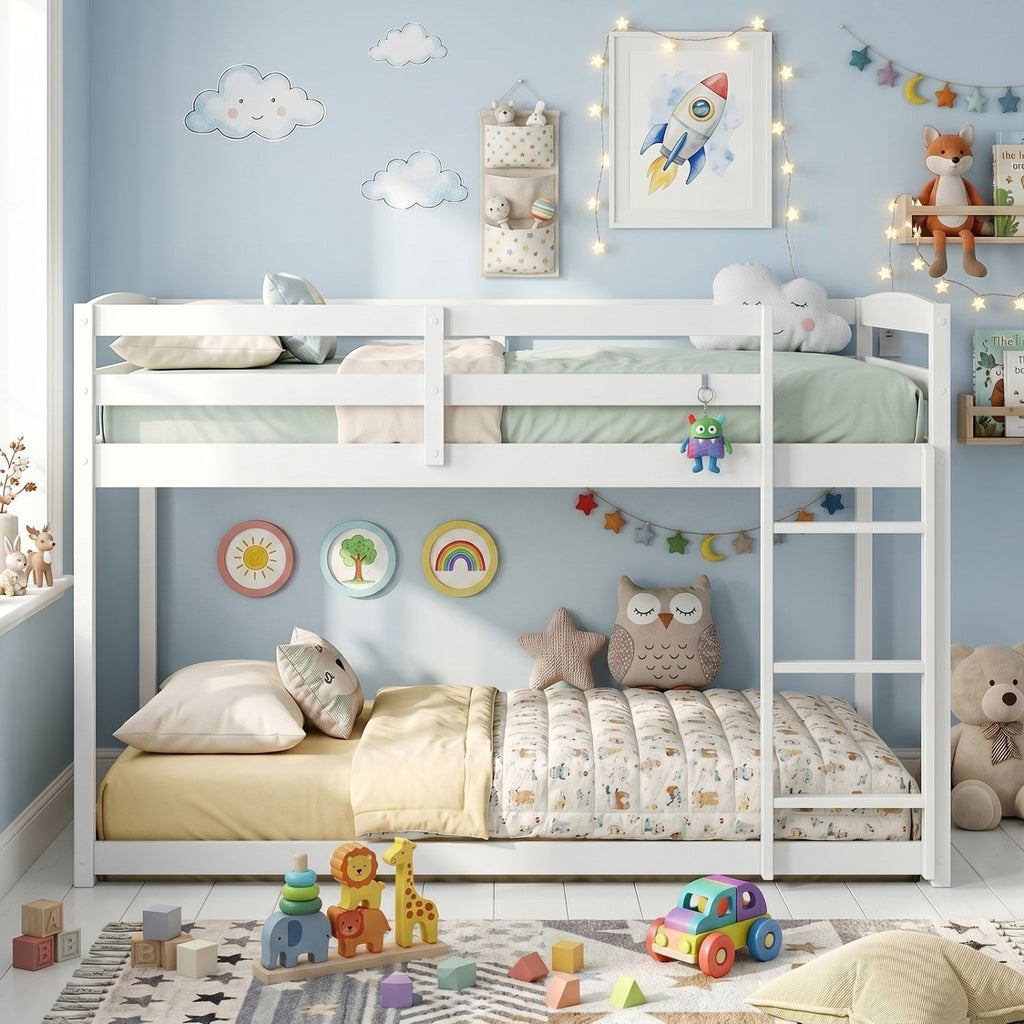 Full Over Full Bunk Bed with Ladder and Safety Guardrails
